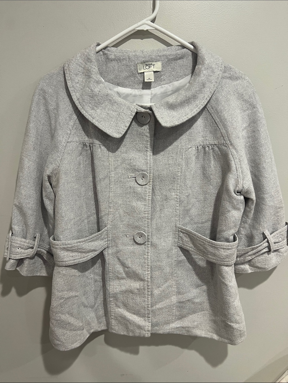 Ann Taylor Loft metallic gray cropped jacket women’s 10 linen feminine chic